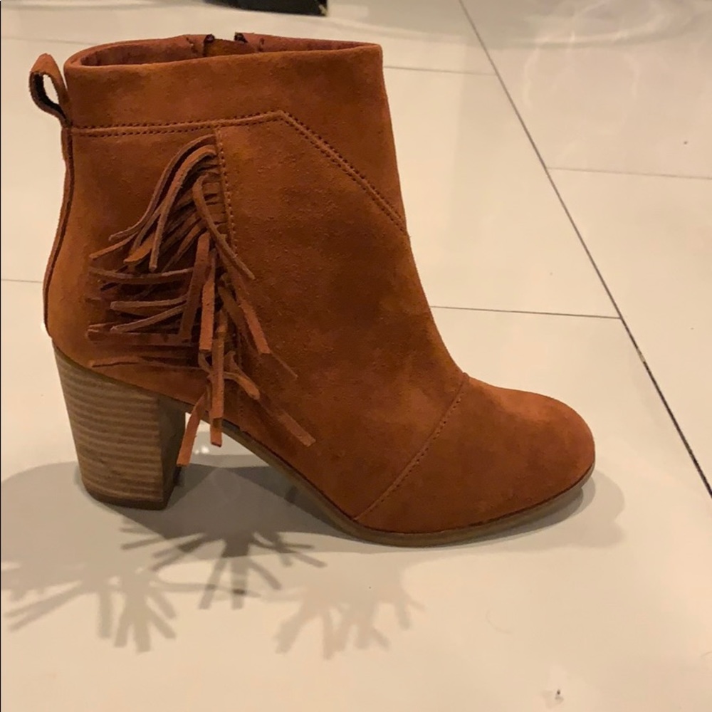 Toms Brown Fringe Heeled Booties
